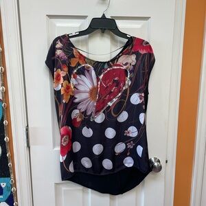 Desigual Black Floral Polka Dot Blouse